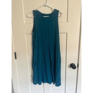 Time and Tru Womens Teal Blue Sleeveless Swing Shift Dress Large 12-14 Casual